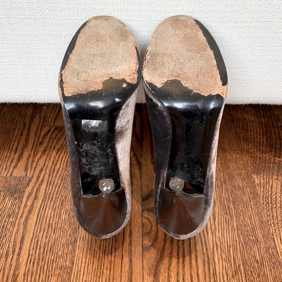 Stuart Weitzman Velvet Peep-Toe Shoes with Encrusted Embellishment - Picture 5 of 7